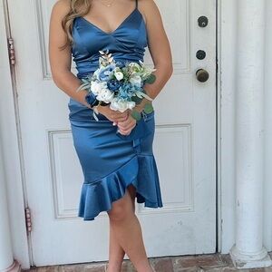 Elegant Blue Satin Dress
